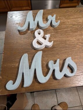 Mr & Mrs Wooden Wall Sign - Light Blue